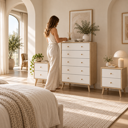 Adriana Oak-Effect Chest of Drawers & Bedside Tables Set