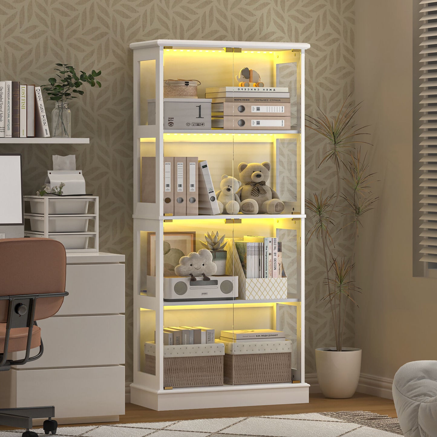 Arlo LED Display Cabinet - Tiered Shelve Storage With LED Lights