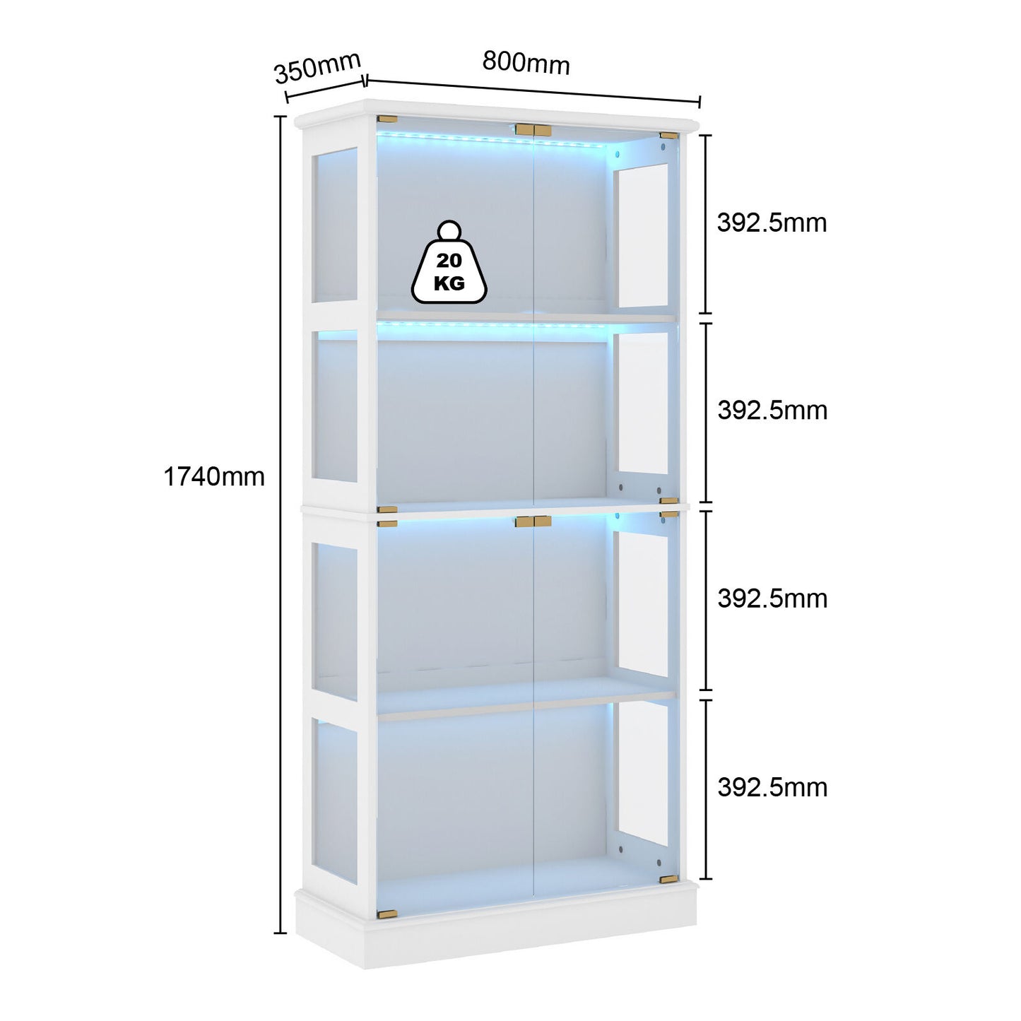 Arlo LED Display Cabinet - Tiered Shelve Storage With LED Lights