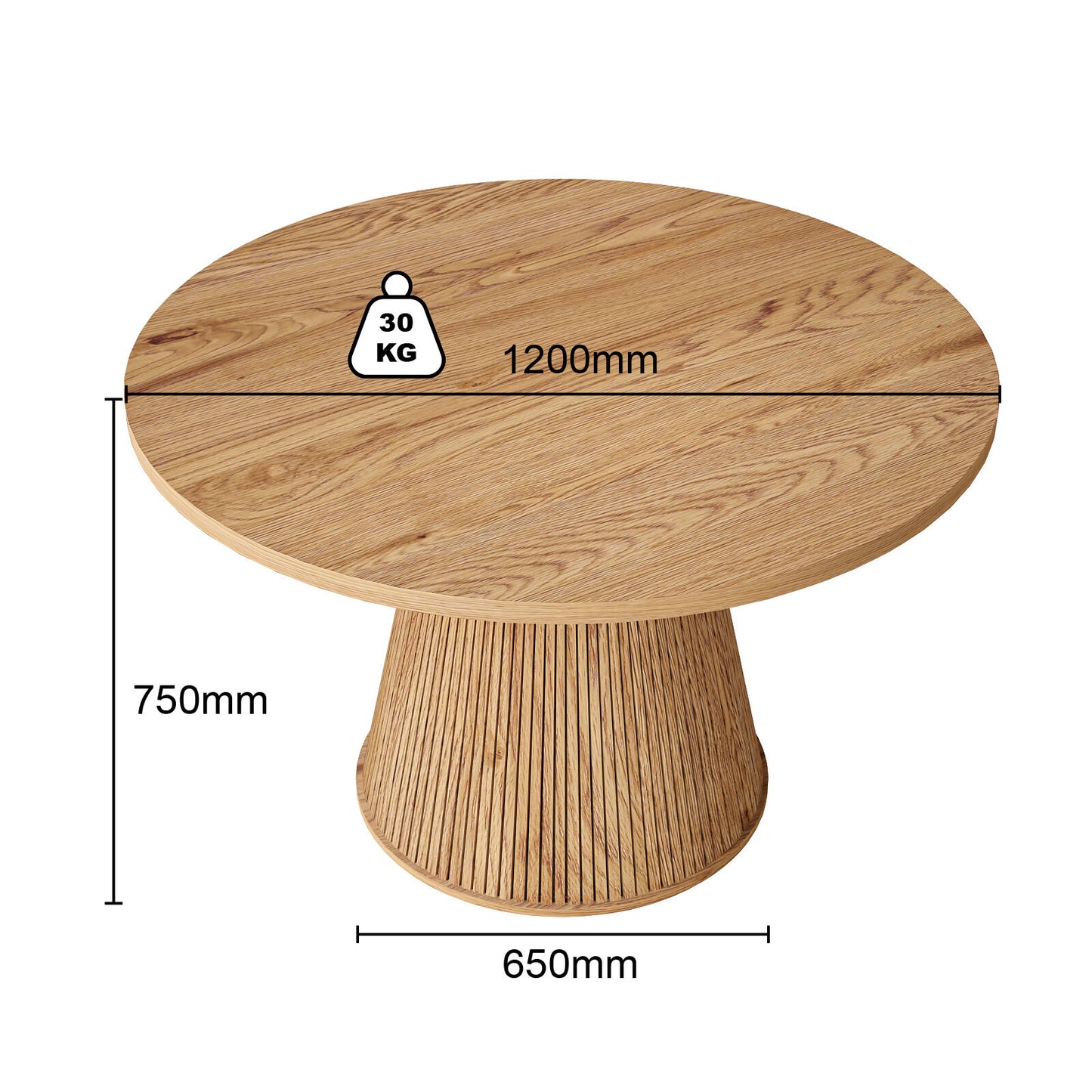 Eden Fluted Round Dining Table Oak – Elegant Dining for 4