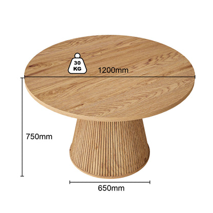 Eden Fluted Round Dining Table Oak – Elegant Dining for 4