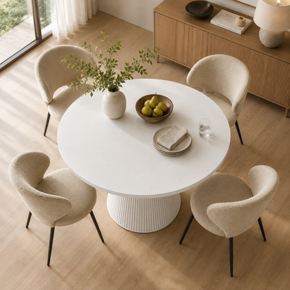 Eden Fluted Round Dining Table White – Elegant Dining for 4