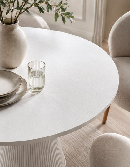 Eden Fluted Round Dining Table White – Elegant Dining for 4