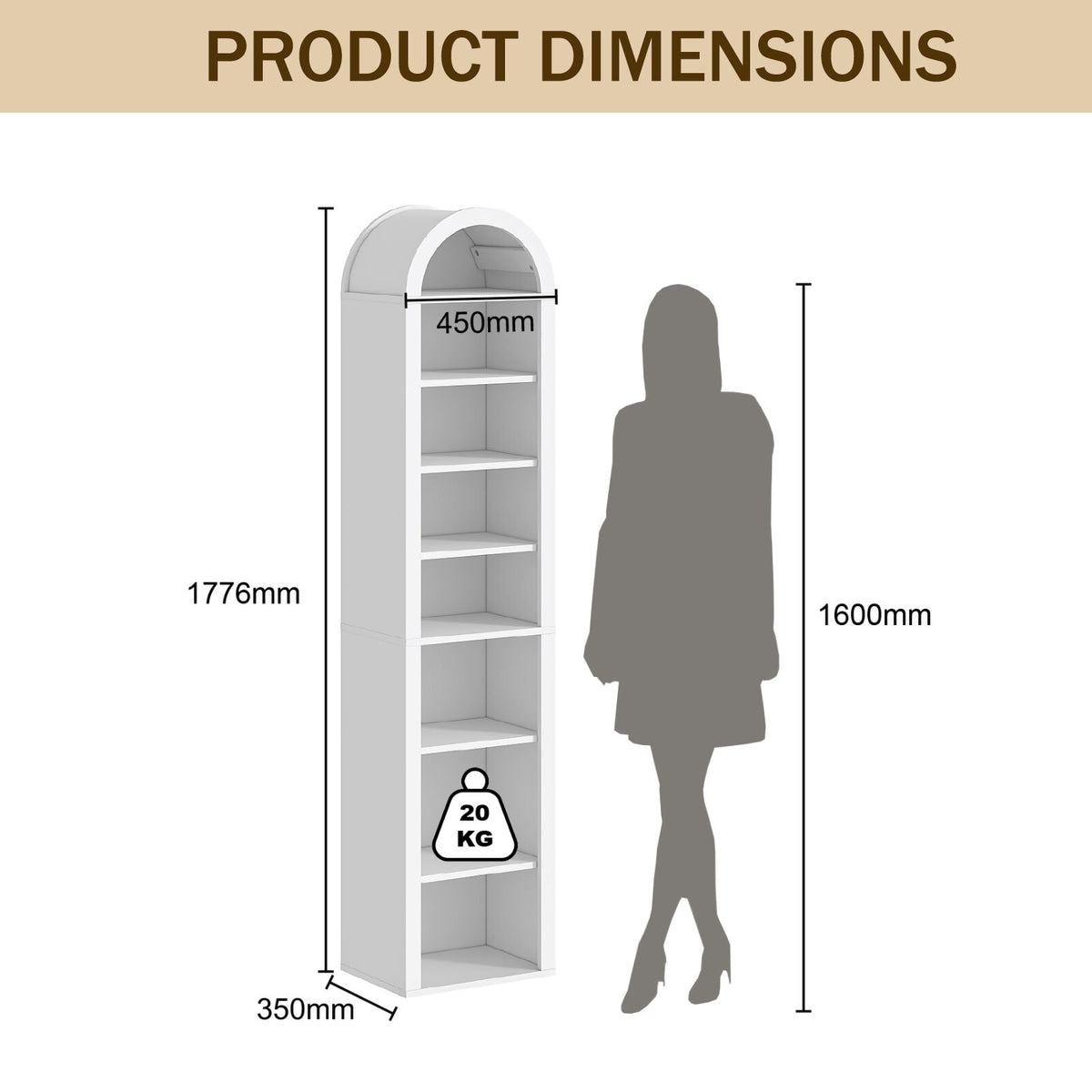Opera Slim White Arch Bookcase