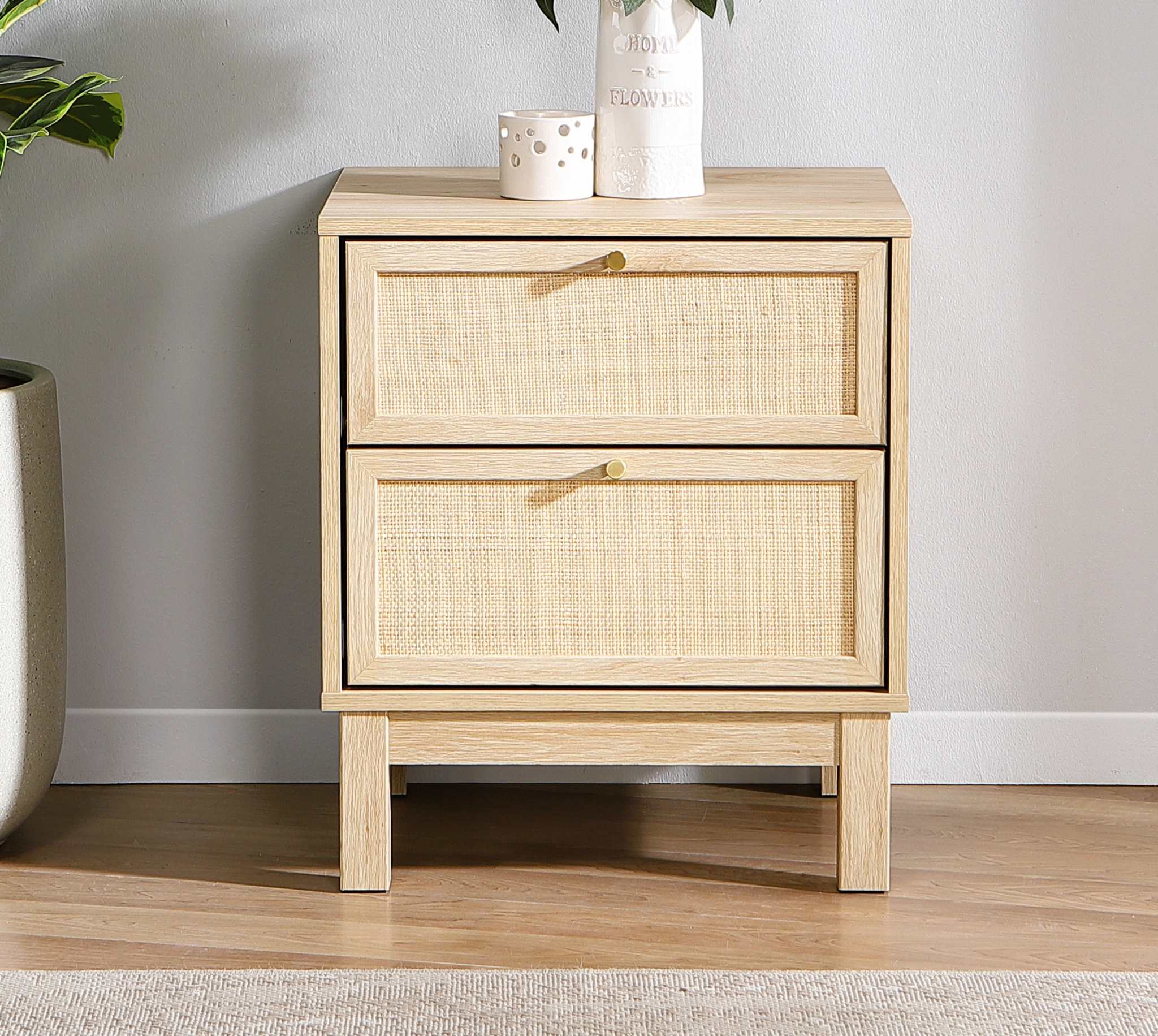 Nara Rattan Bedside Table – 2 Drawers