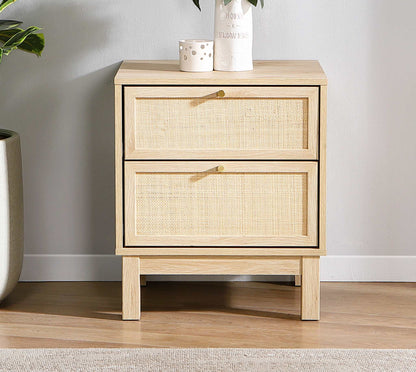 Ballina 2 Drawer Bedside Table with sleek design and gold knob handles.