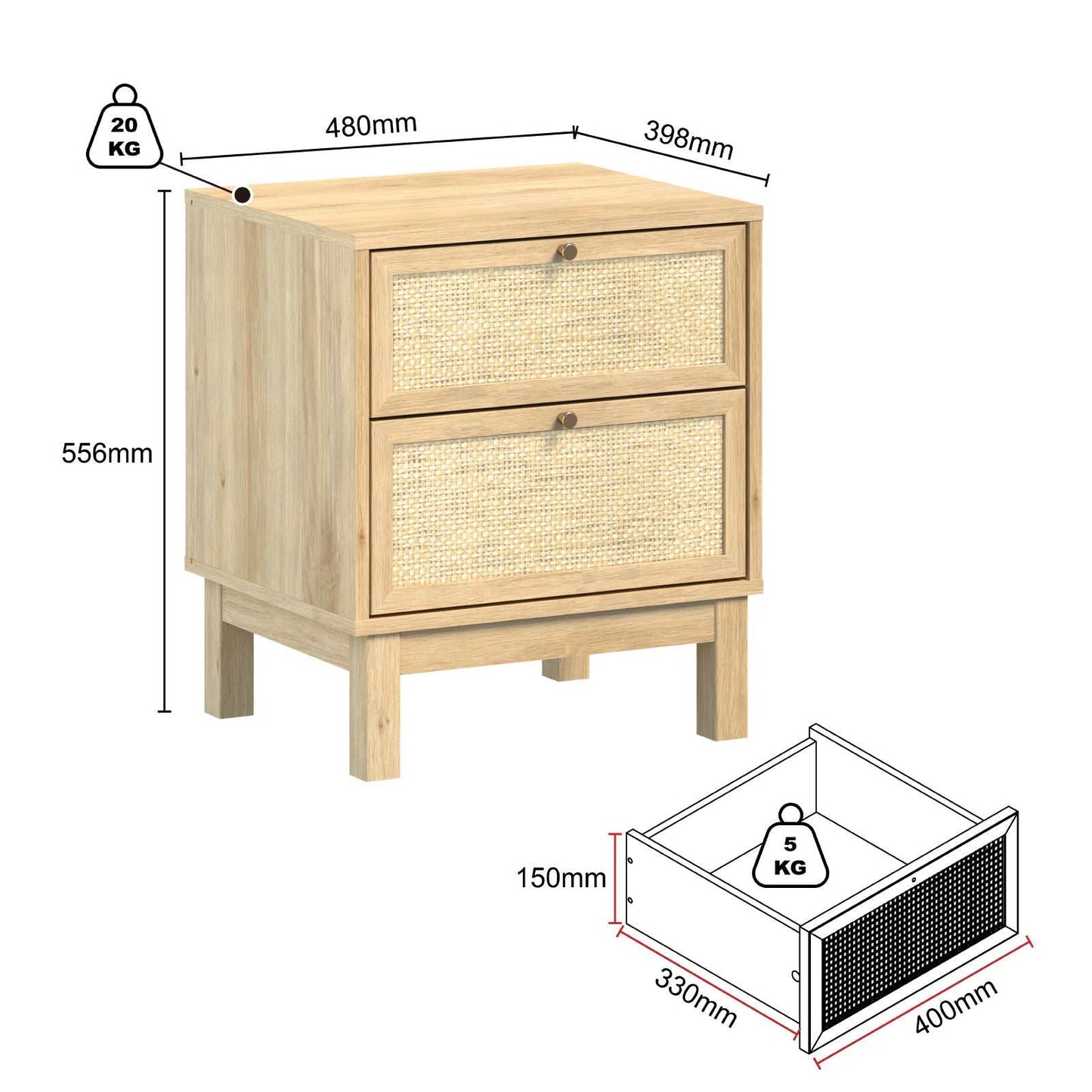 Ballina 2 Drawer Bedside Table