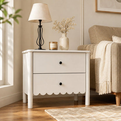 Harla White 2-Drawer Bedside Table with Scallop Cloud Edge