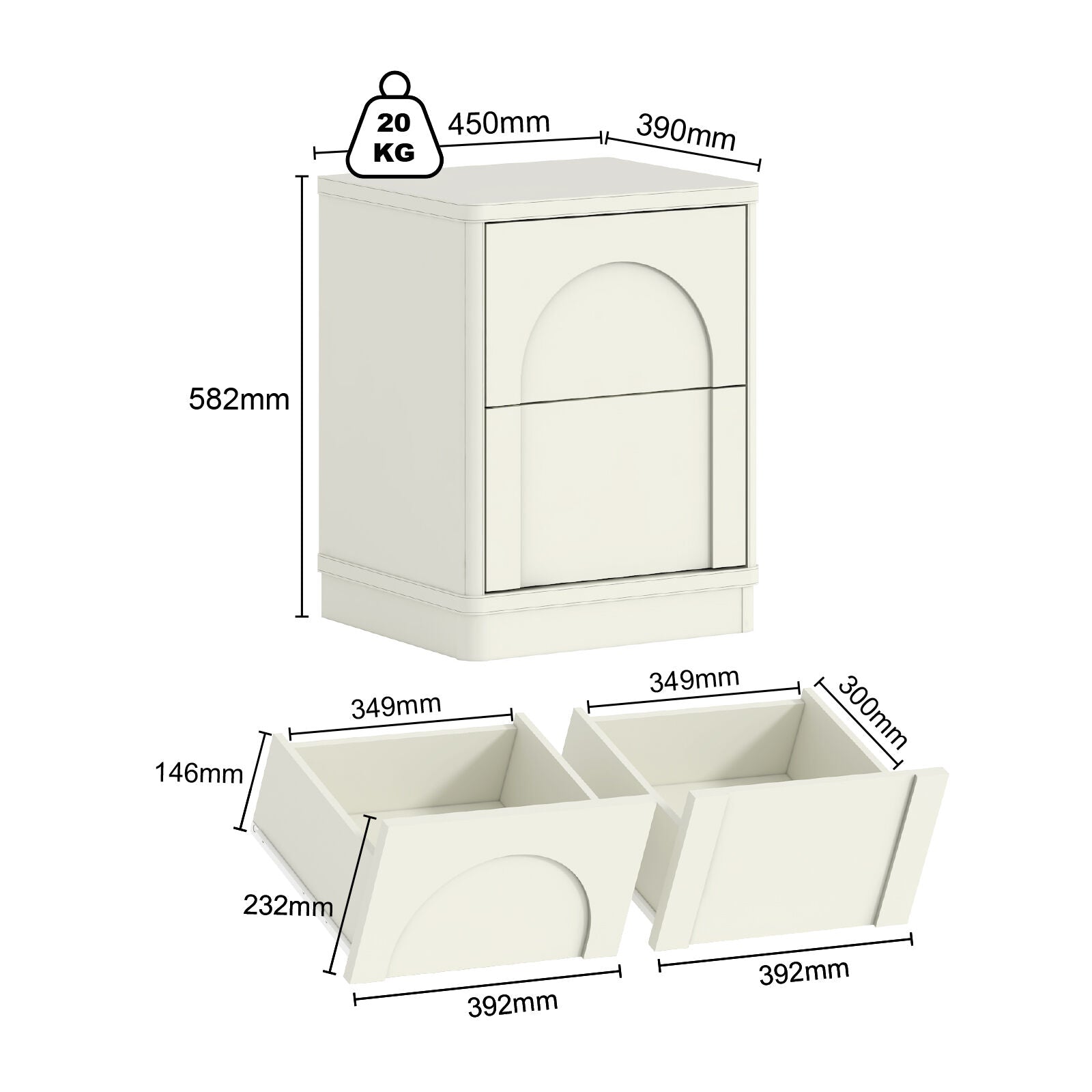 Soren Arched Bedside Table - Sleek, Functional, and Timeless Bedroom Storage