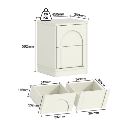 White cabinet with dimensions and weight label on a white background
