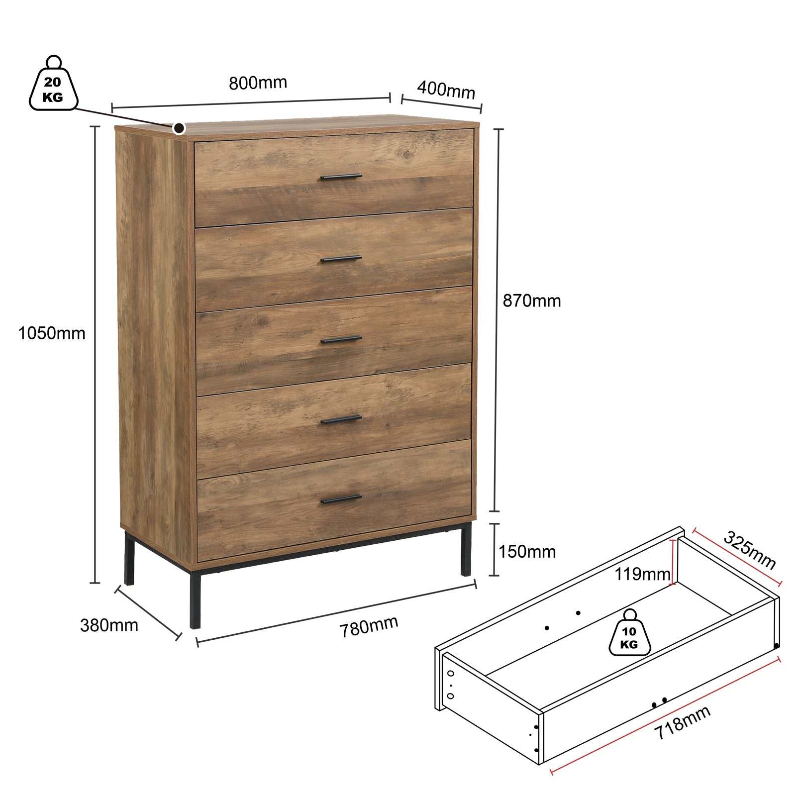 five drawer dresser