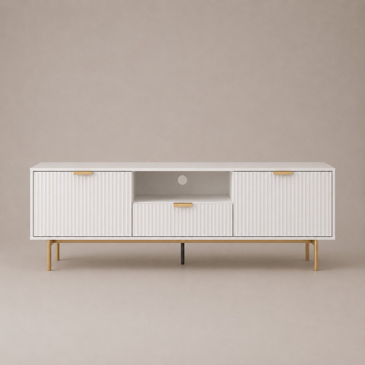 Sylvia White Fluted Entertainment TV | 180cm & Gold Accents