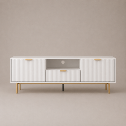 Sylvia White Fluted Entertainment TV | 180cm & Gold Accents