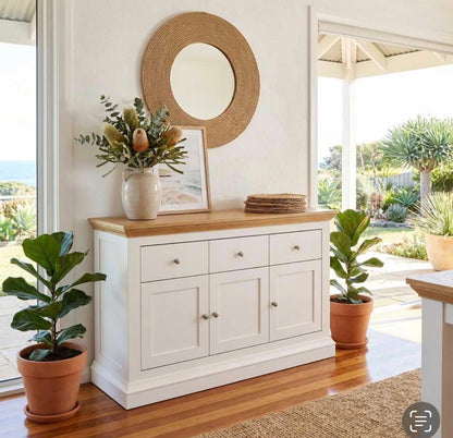 Regent Coastal Sideboard with 3 Drawers and 3 Cupboard Doors