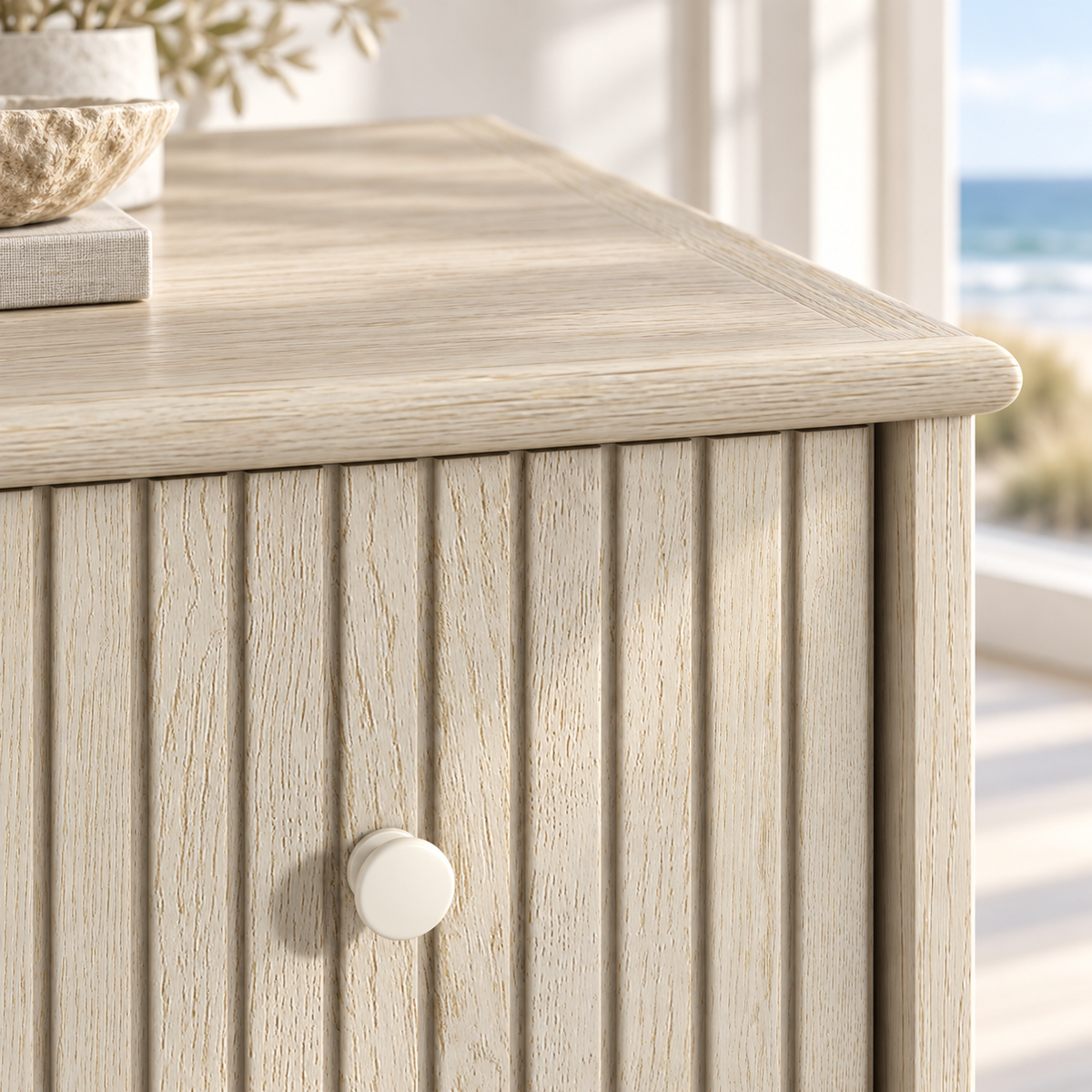 Coastal Fluted 6-Drawer Chest | Light Oak Furniture