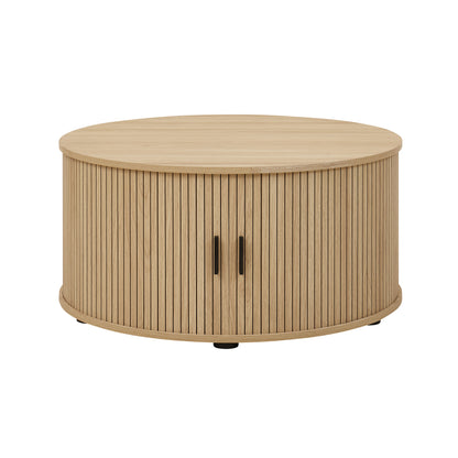 Ayla Round Fluted Coffee Table (80cm) with Sliding Tambour Door