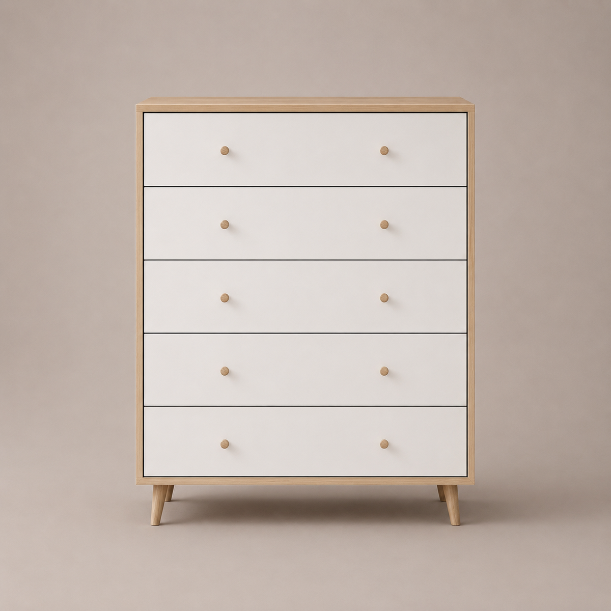 Adriana 5 Drawer Chest of Drawers – Scandinavian Oak Effect