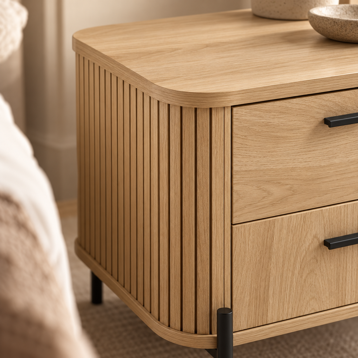 Ayla Fluted 2-Drawer Bedside Table | Contemporary Bedroom