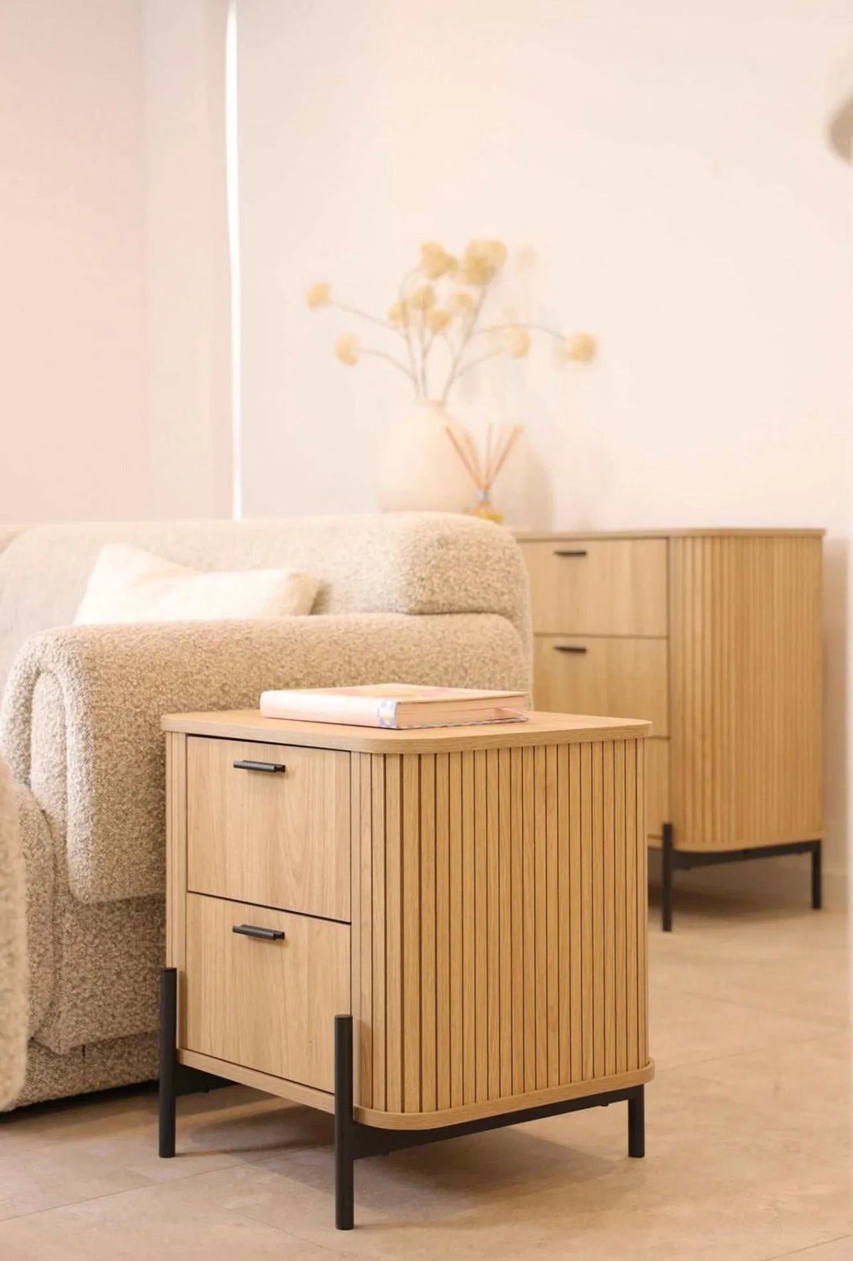 Ayla Fluted 2-Drawer Bedside Table | Contemporary Bedroom