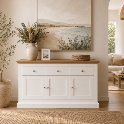 Regent Coastal Sideboard with 3 Drawers and 3 Cupboard Doors