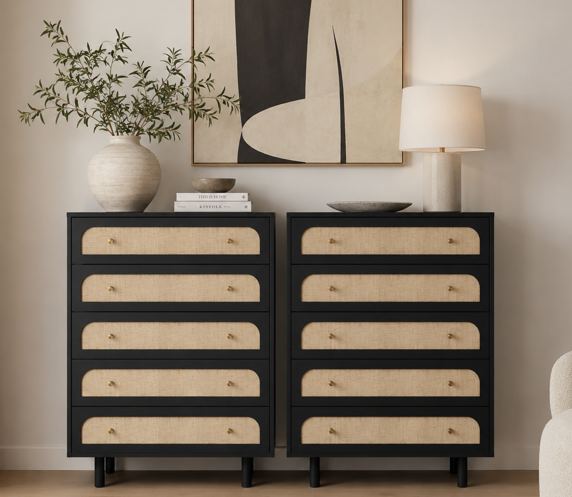 Elisa 2 Sets - 10 Drawer Chest of Drawers Dressers with Curved Fronts and Dark Finish