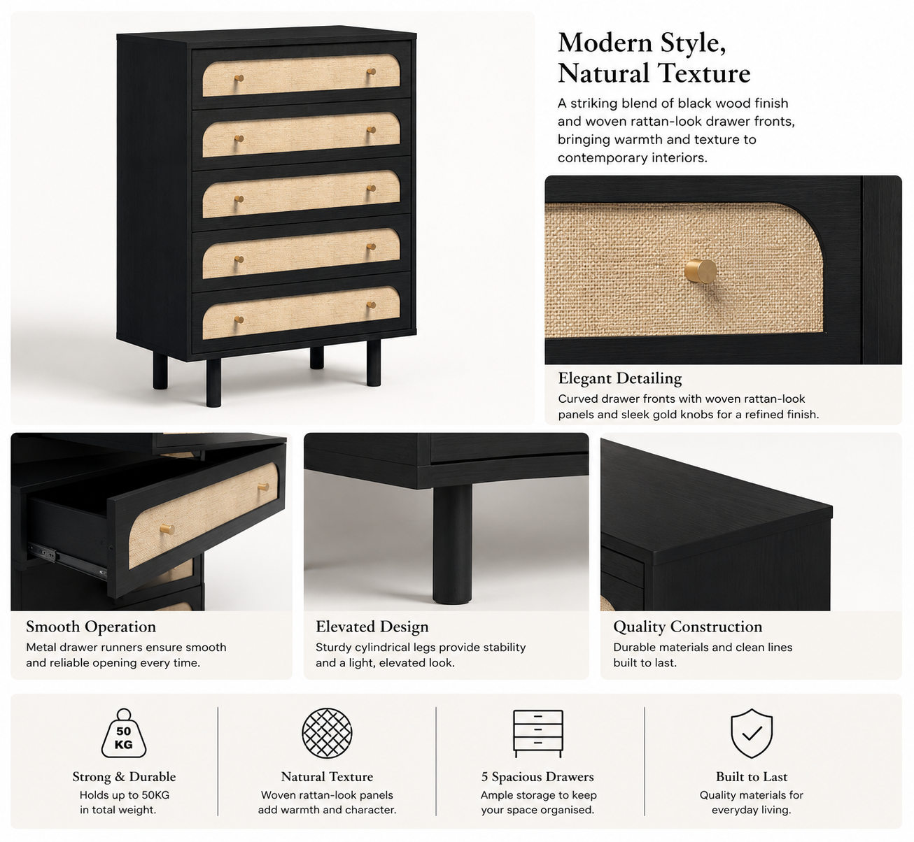 Elisa 2 Sets - 10 Drawer Chest of Drawers Dressers with Curved Fronts and Dark Finish