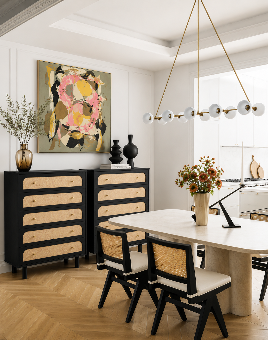 Elisa 2 Sets - 10 Drawer Chest of Drawers Dressers with Curved Fronts and Dark Finish