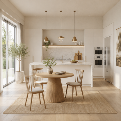Eden Fluted Round Dining Table Oak – Elegant Dining for 4