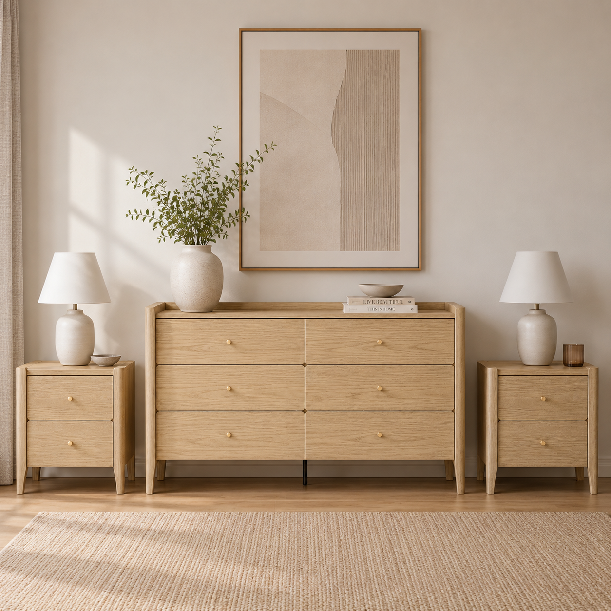 Sundrift Bedroom Essentials Bundle –  6-Drawer Lowboy & Bedside Set