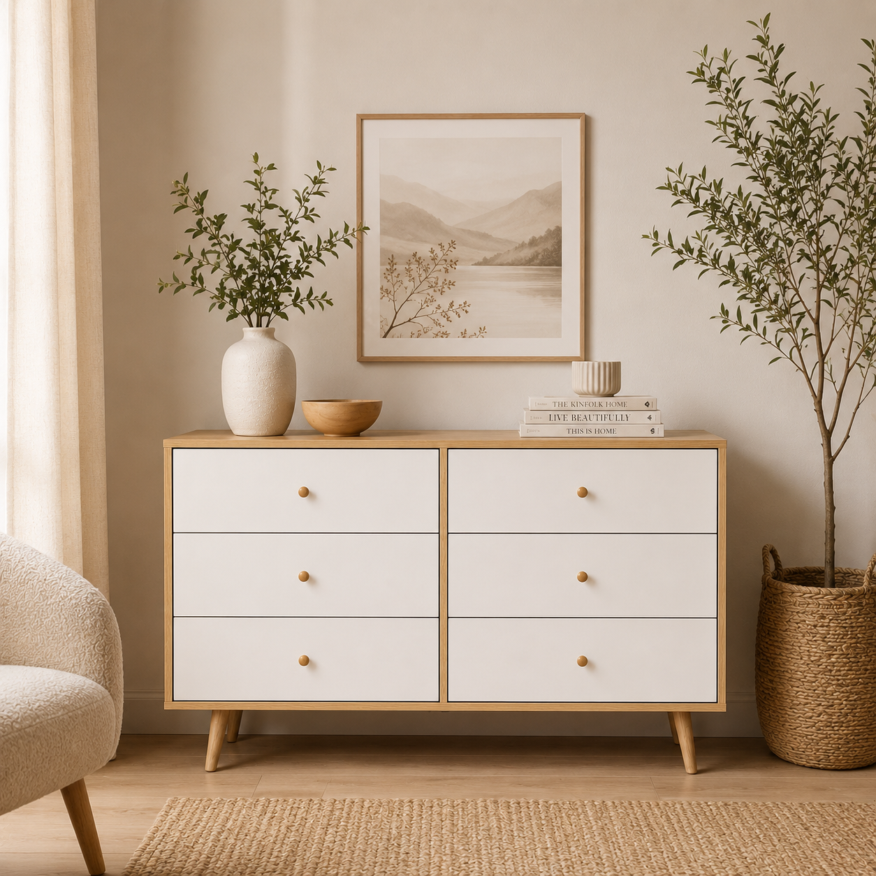 Adriana 6 Chest of Drawers Dresser Lowboy Storage Cabinet | Scandinavian Style for Modern Living
