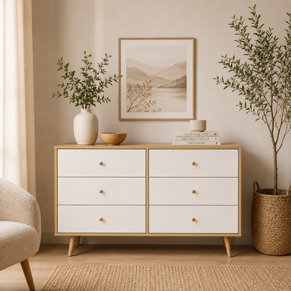 Adriana 6 Chest of Drawers Dresser Lowboy Storage Cabinet | Scandinavian Style for Modern Living