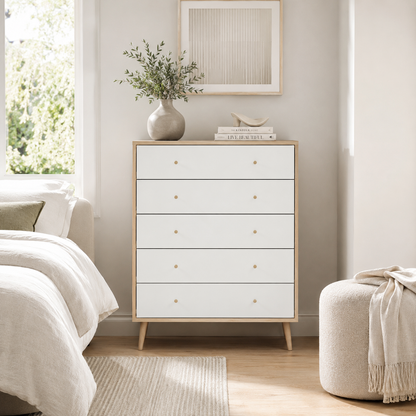 Adriana 5 Drawer Chest | Scandinavian Style Chest for Elegant Storage