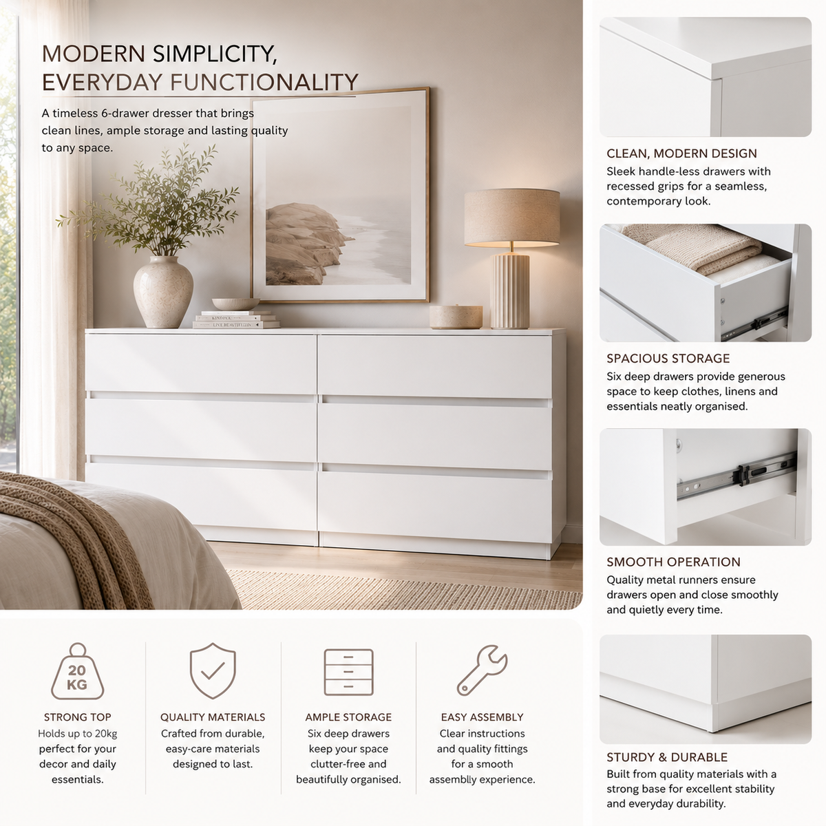 Zane White 12-Drawer Dresser | Luxe Duo Drawer Storage