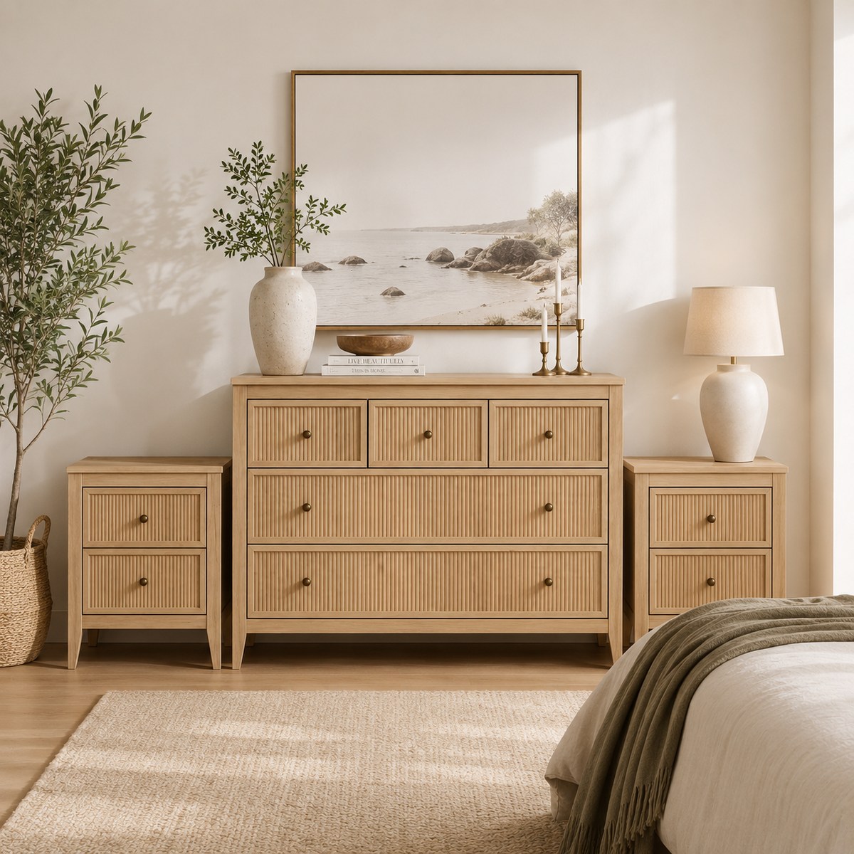 Vera Scandinavian Bedroom Storage Set – Bedside Table & Dresser
