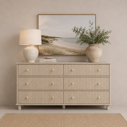 Coastal Fluted 6-Drawer Chest | Light Oak Furniture