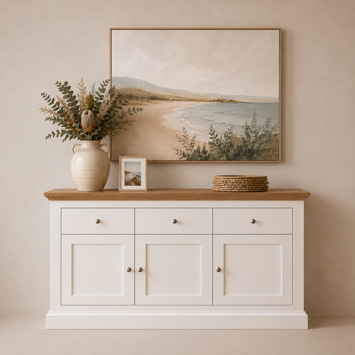 Regent Coastal Sideboard with 3 Drawers and 3 Cupboard Doors