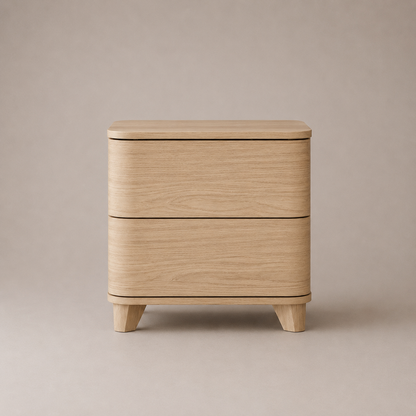 Malibu Curved 2 Drawer Light Oak Bedside Table