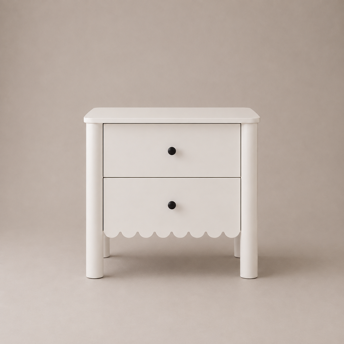 Harla White 2-Drawer Bedside Table with Scallop Cloud Edge