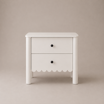 Harla White 2-Drawer Bedside Table with Scallop Cloud Edge