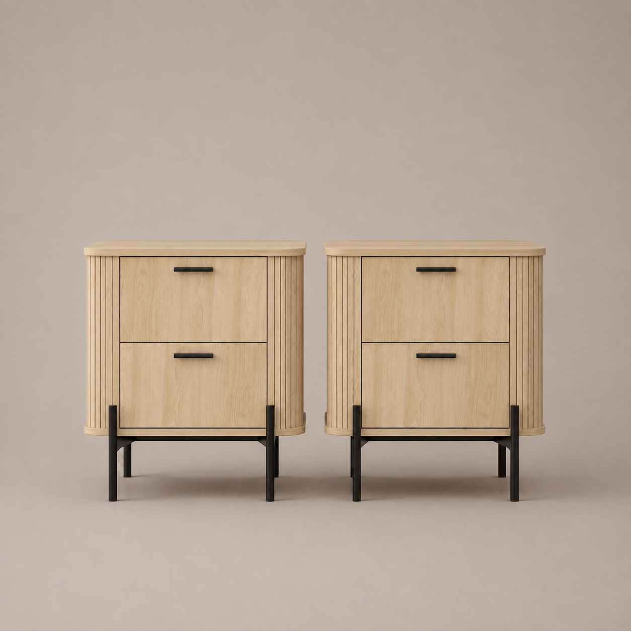 Ayla Fluted Bedside Tables Set of 2 – 2-Drawer Modern Design