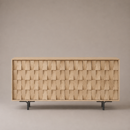 Velluto 4-Door Sideboard | 3D Textured Wood Slat Design Storage
