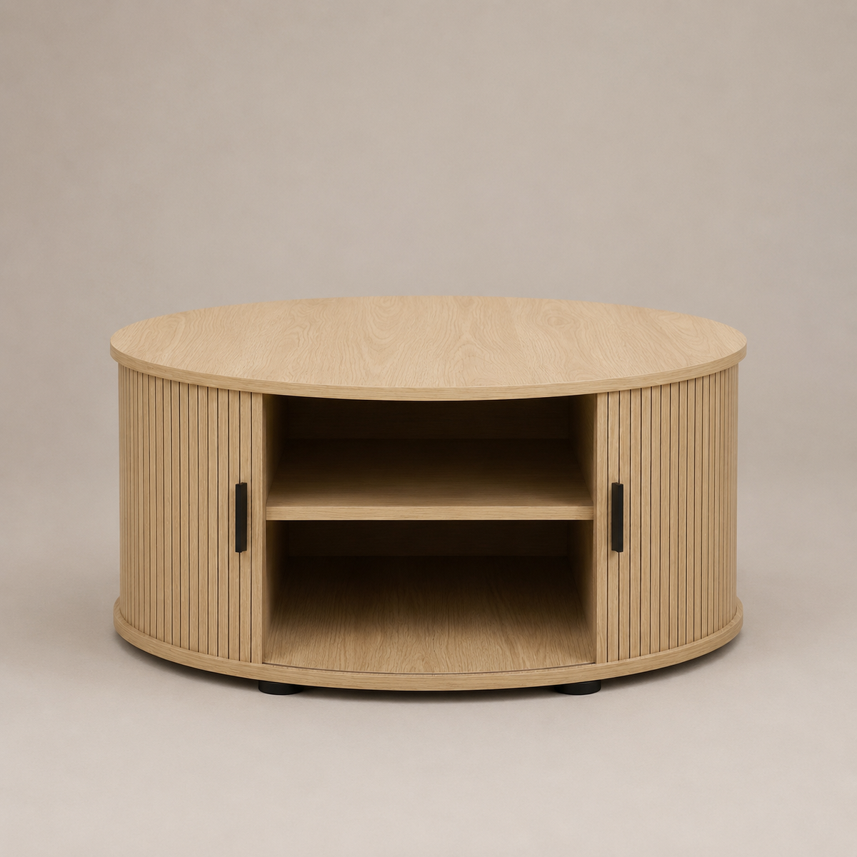 Ayla Round Fluted Coffee Table | Sliding Tambour Door 80cm