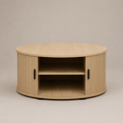 Ayla Round Fluted Coffee Table | Sliding Tambour Door 80cm
