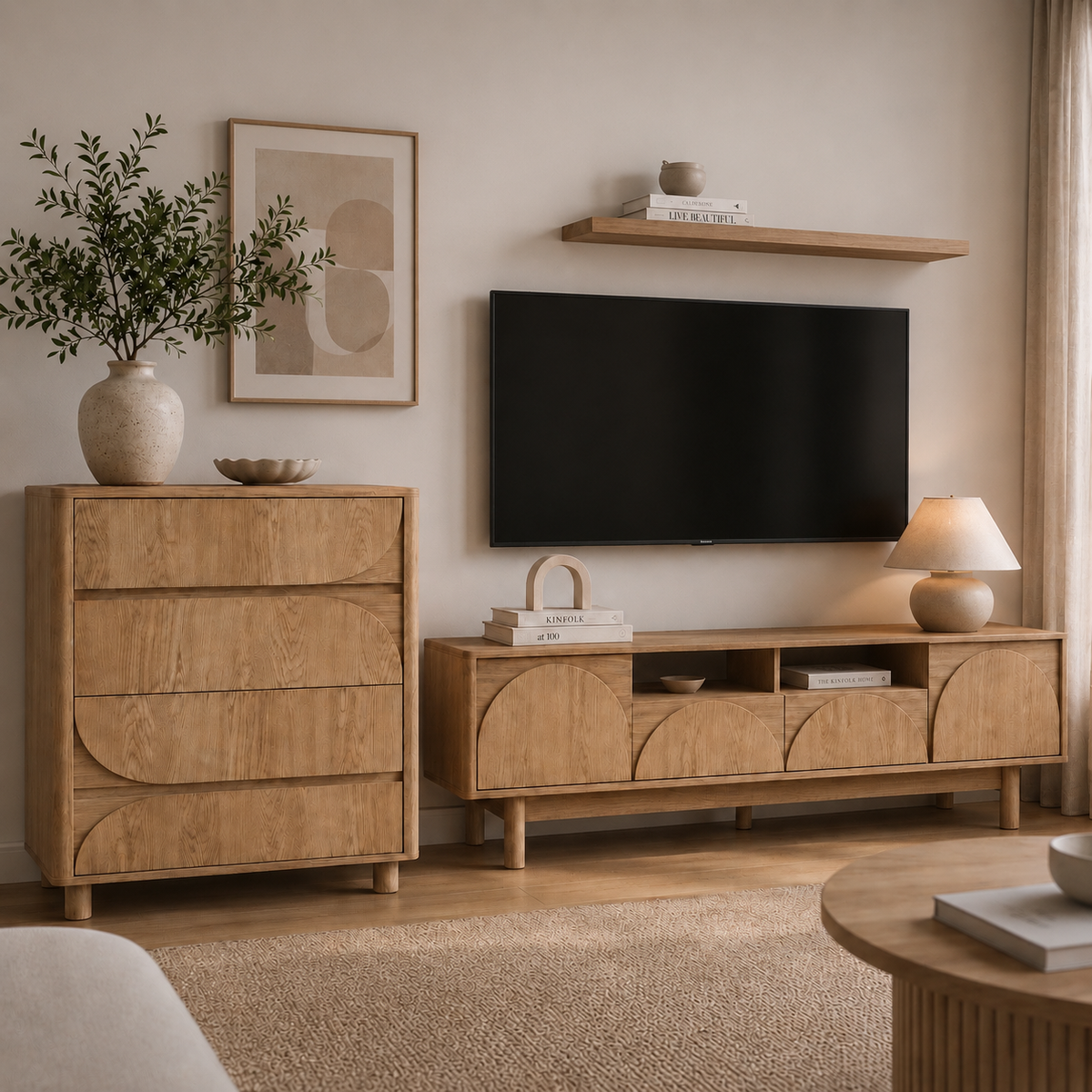 Eden Arched TV Unit & Tallboy Bundle - Complete Living Or Bedroom Solution