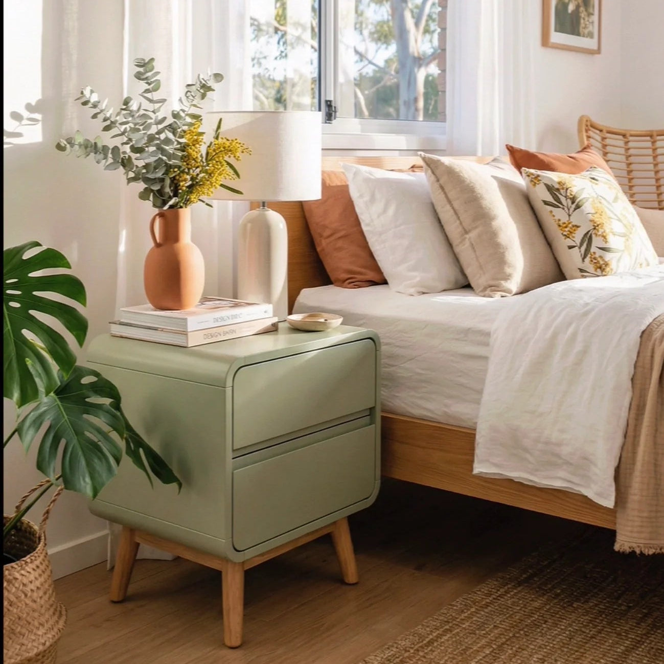 Blossom Green 2 Drawer Bedside Table