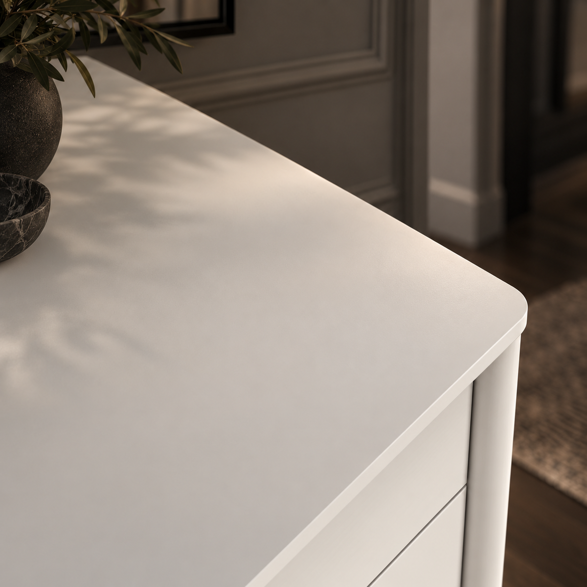 Harla 6-Drawer Dresser in White with Elegant Scalloped Detailing