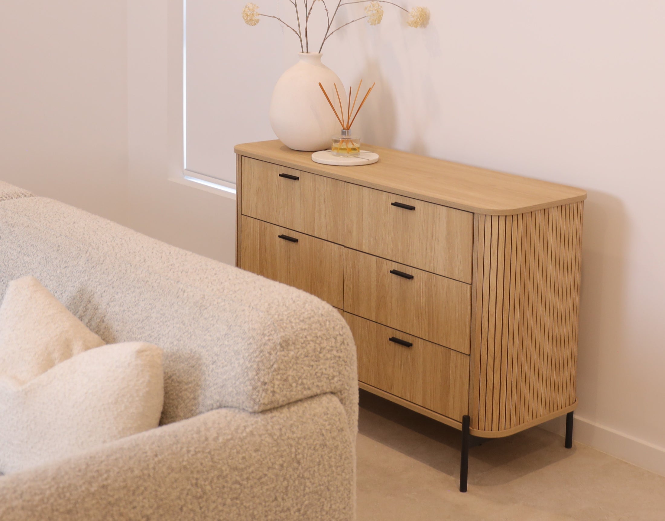 Ayla Fluted Bedroom Storage Set – 6-Drawer Dresser & 2 Bedside Tables