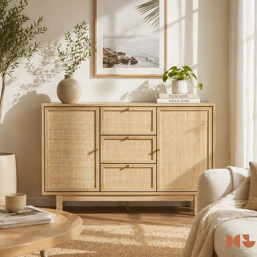 Nara Rattan Sideboard – 2 Doors, 3 Drawers