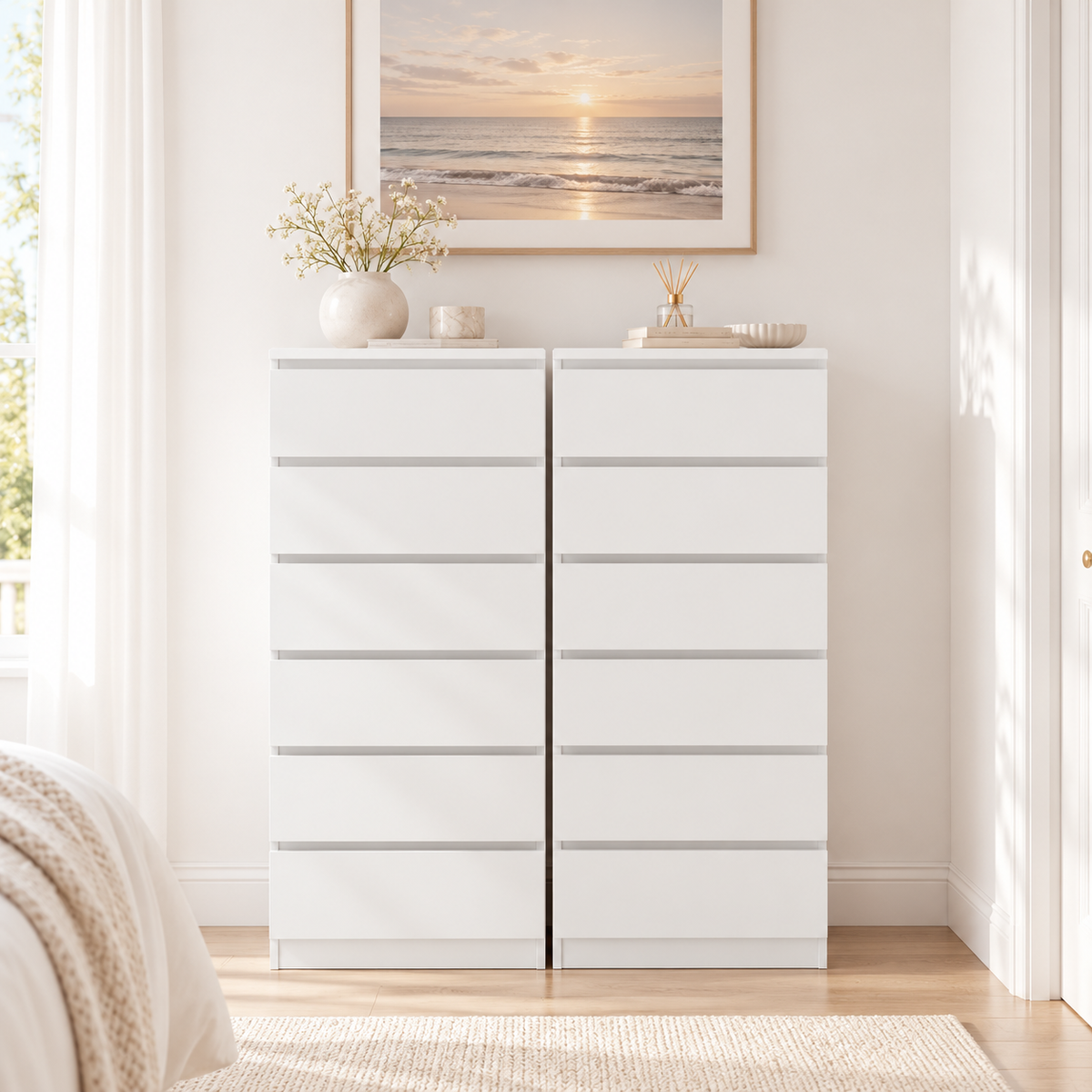 Zane Duo Dresser Set | Narrow 6- Drawer White