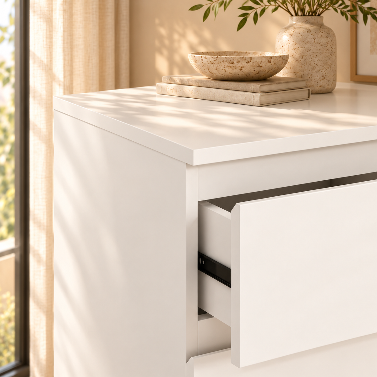Zane White Narrow Dresser | 6-Drawer Minimalist Design